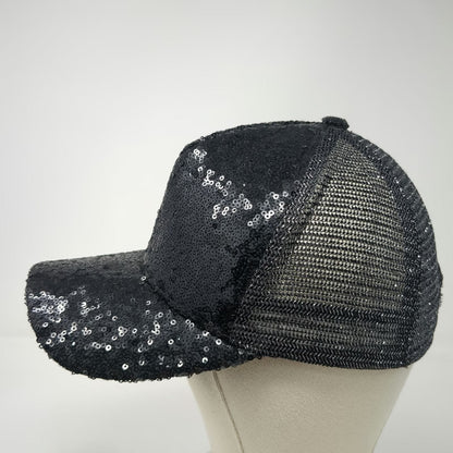 Trucker Hat Black One Size Sequin Mesh Back Snapback Fashion Bling Sparkle
