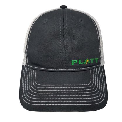 PLATT Fitted Trucker Hat Black OSFA Embroidered Vented Holes 6 Panel Mesh Back