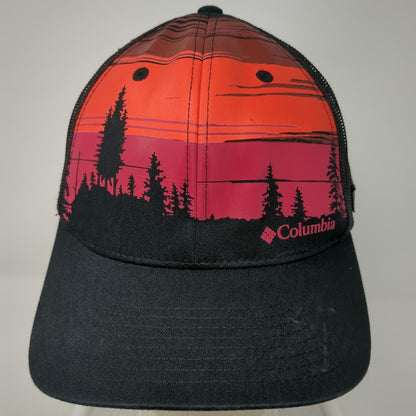 Columbia Trucker Hat Black One Size Sunset Pine Trees Mesh Back Snapback Hat