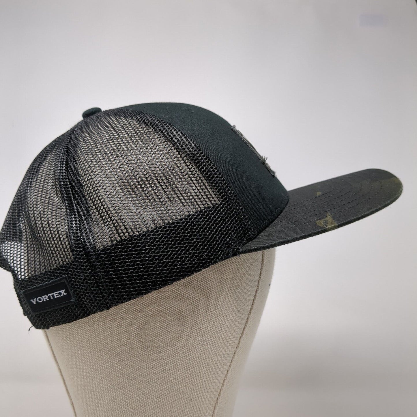Vortex Snapback Trucker Hat Black OSFM Adjustable Mesh Back Vented Holes