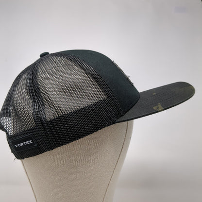 Vortex Snapback Trucker Hat Black OSFM Adjustable Mesh Back Vented Holes