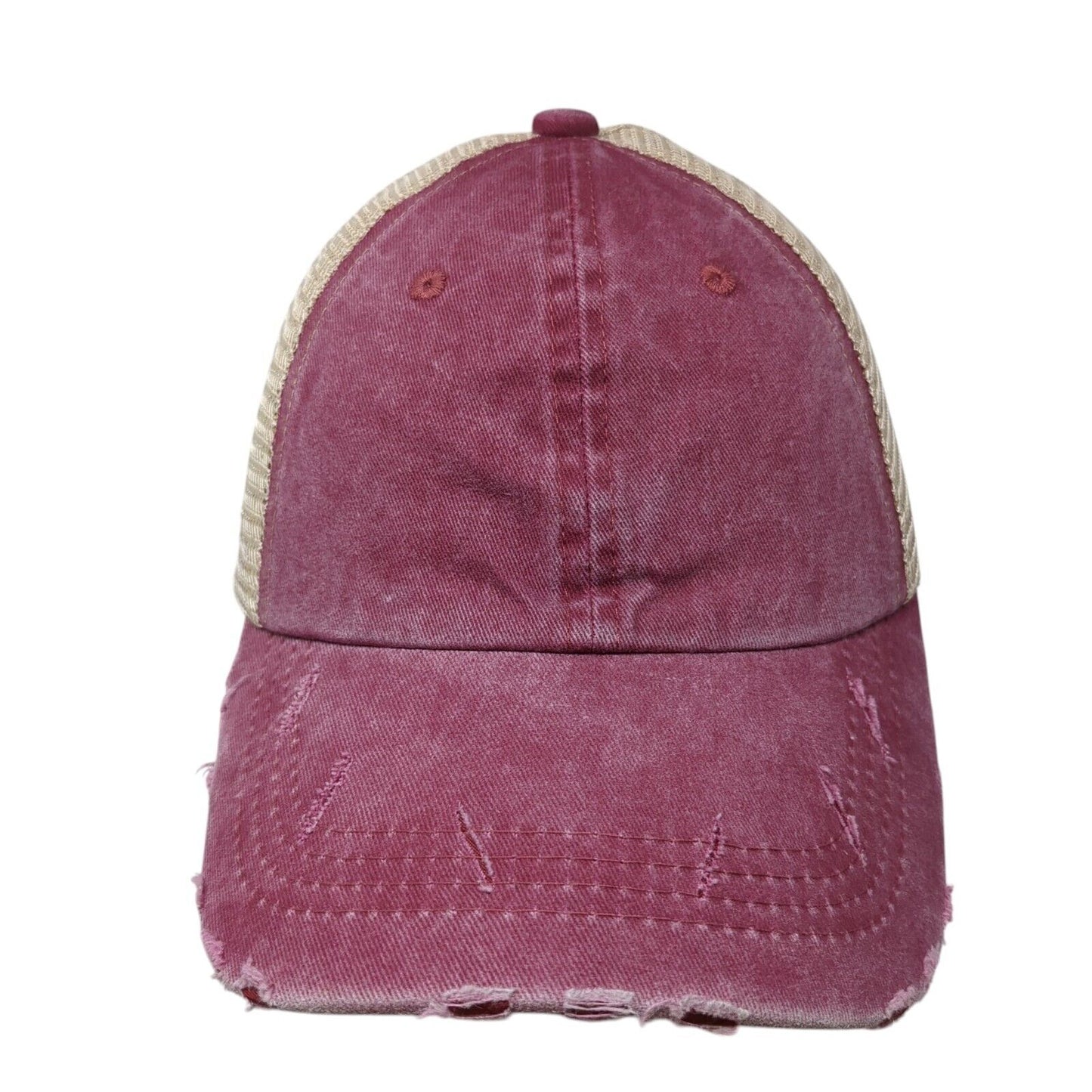 Unbranded Ponytail Trucker Hat Multicolor OS Adjustable Mesh Back Distressed