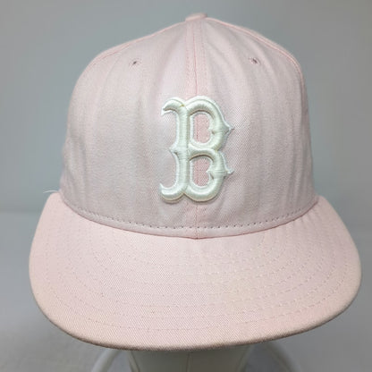 Boston Red Sox MLB New Era Baseball Cap Pink 7 Fitted Wool Hat Flat Brim Logo