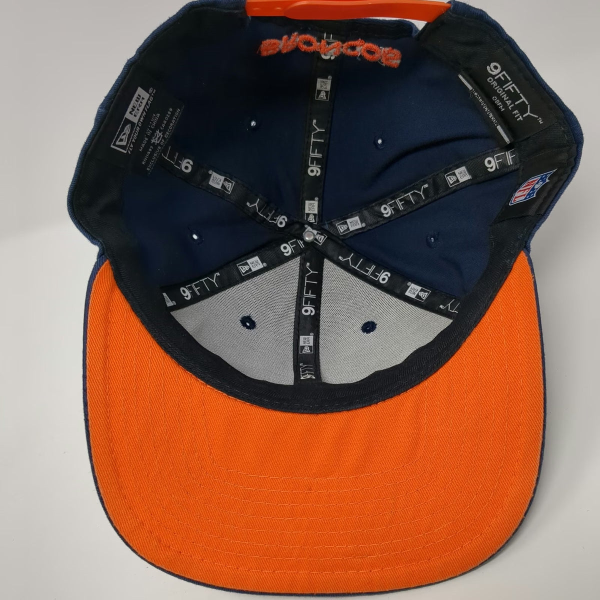 Denver Broncos NFL New Era Hat Blue OS 9FIFTY Snapback Textured Brim Orange