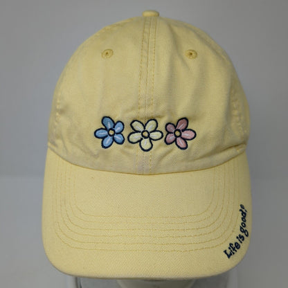 Life is Good Slideback Hat Yellow One Size Adjustable Floral 6 Panel Cotton