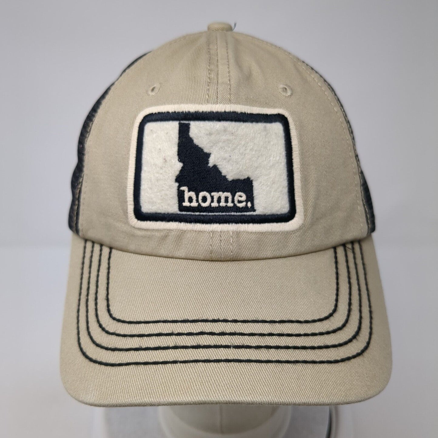Home Idaho Strapback Trucker Hat Tan One Size Adjustable Embroidered Mesh Back