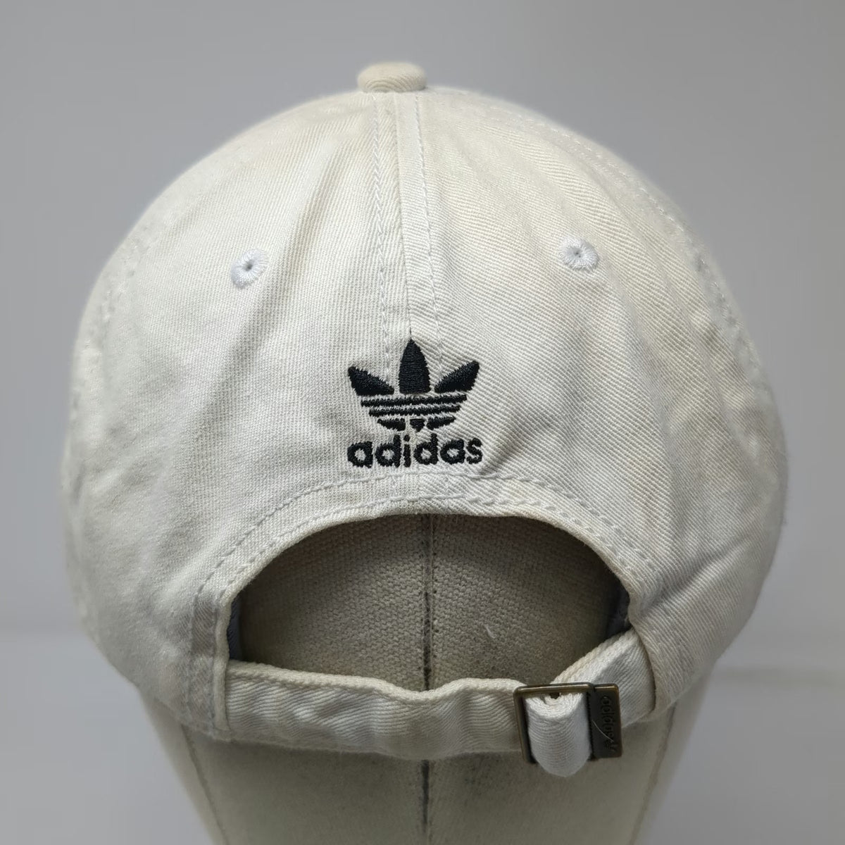 Adidas Trefoil Logo Baseball Cap White One Size Slideback Cotton Pinstripe Hat