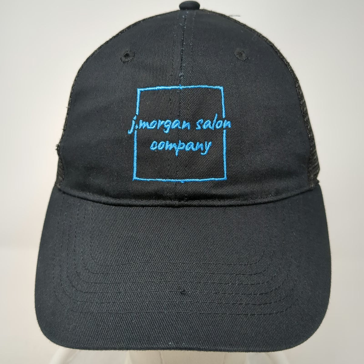K-BIG Trucker Hat Black Blue One Size J Morgan Salon Company Mesh Snapback Logo