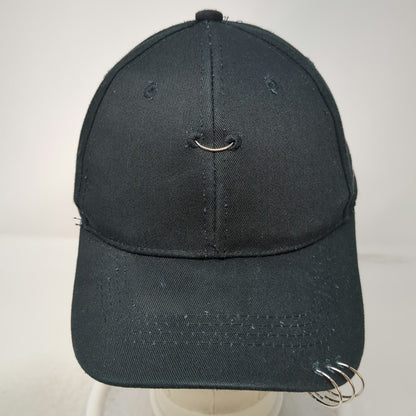 Black Baseball Cap One Size Metal Ring Piercings Distressed Embroidery Hat Punk