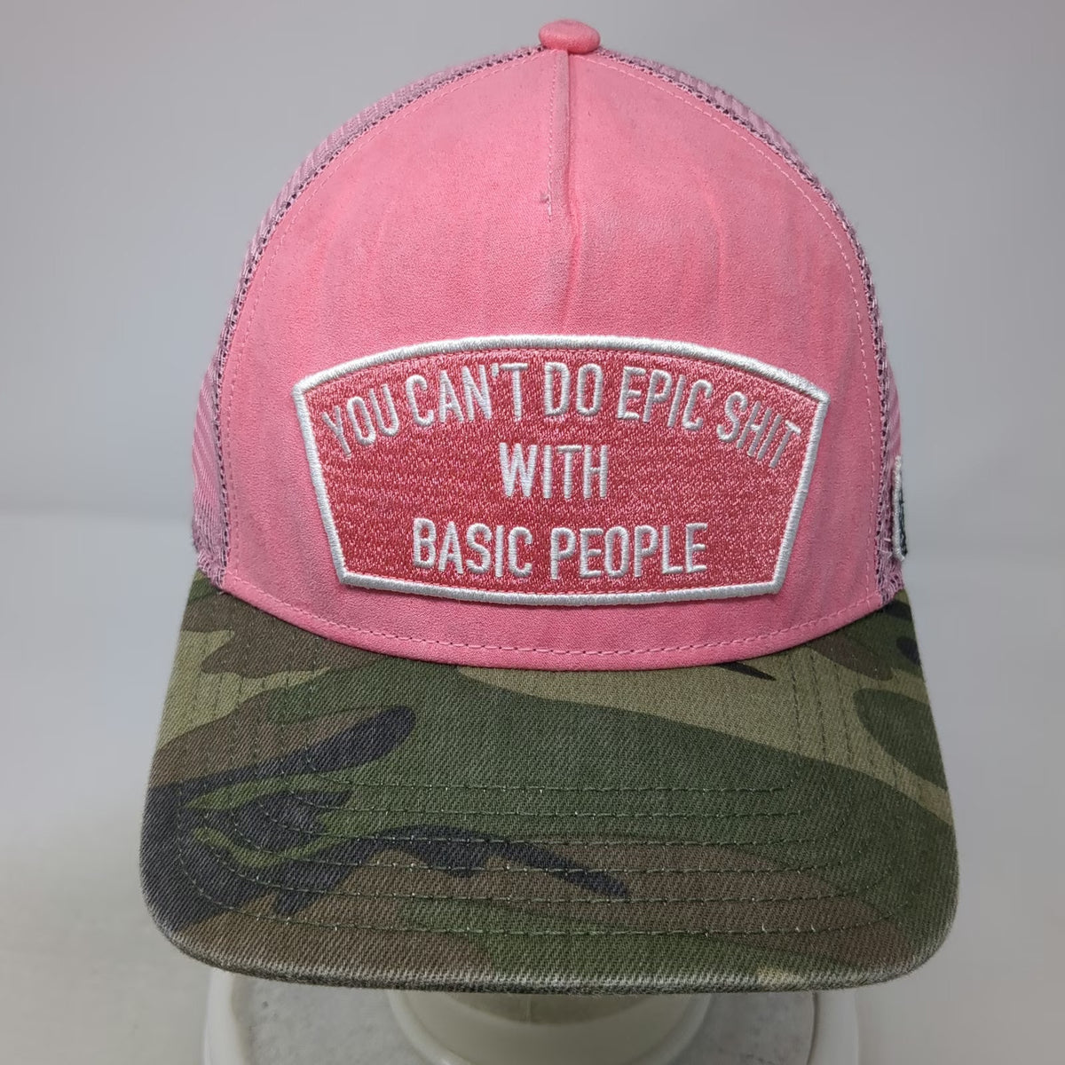 Cult of Individuality Pink Camo Trucker Hat One Size Slogan Patch Mesh Back