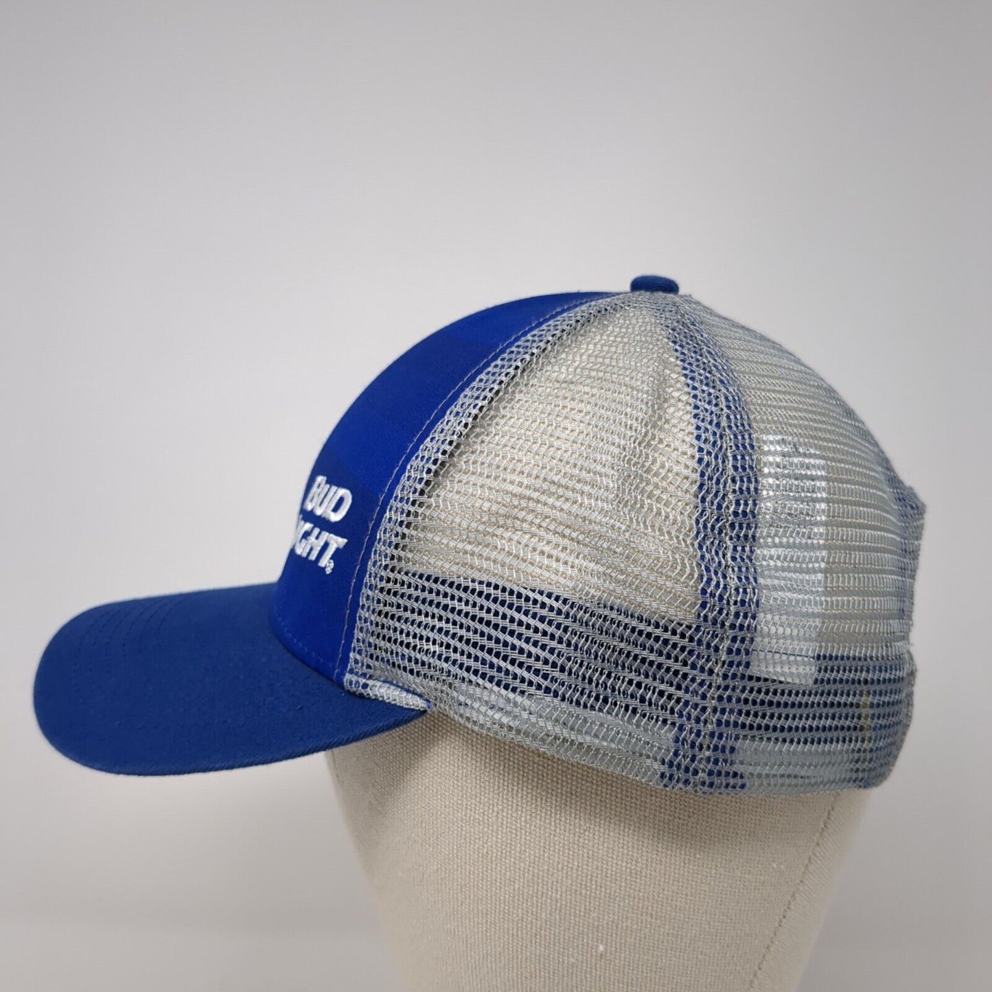 Bud Light Snapback Trucker Hat Blue One Size Adjustable Mesh Back 6 Panel