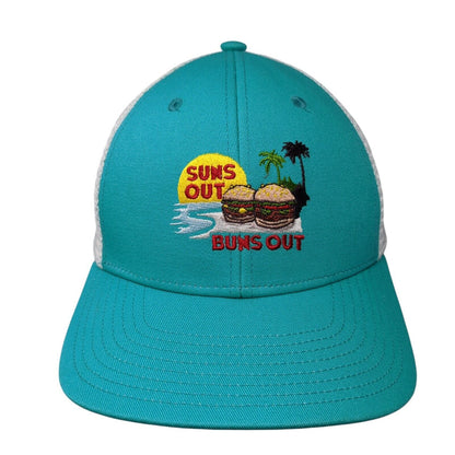 Suns Out Buns Out Snapback Trucker Hat Blue One Size Mesh Back Coal