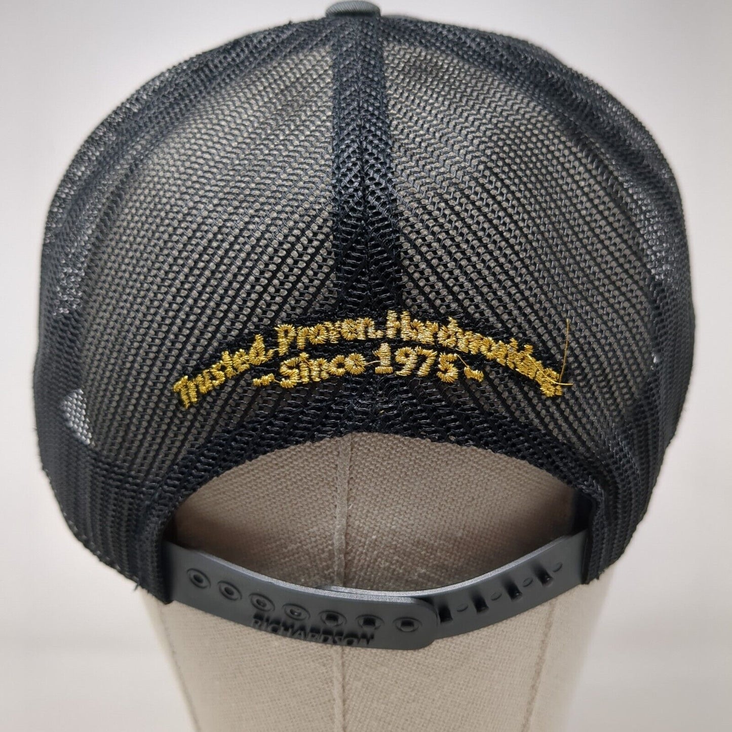 Trinity Snapback Trucker Hat Gray OSFA Mesh Back Leather Patch Richardson