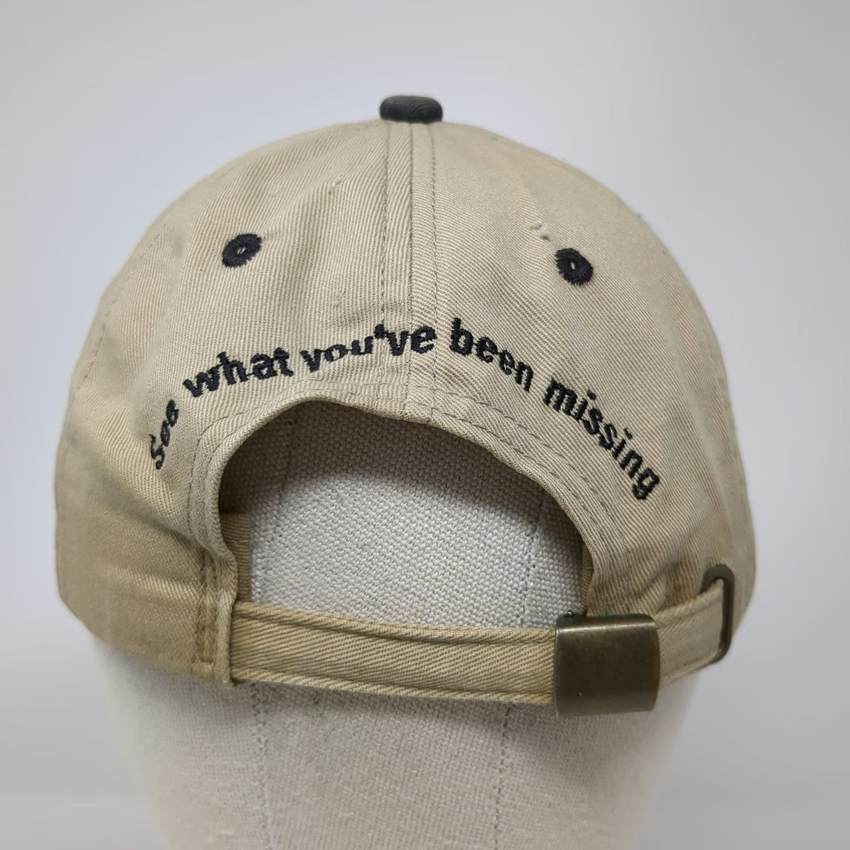 K-Products Baseball Cap Beige Black Bottom Line One Size Slideback Hat Slogan