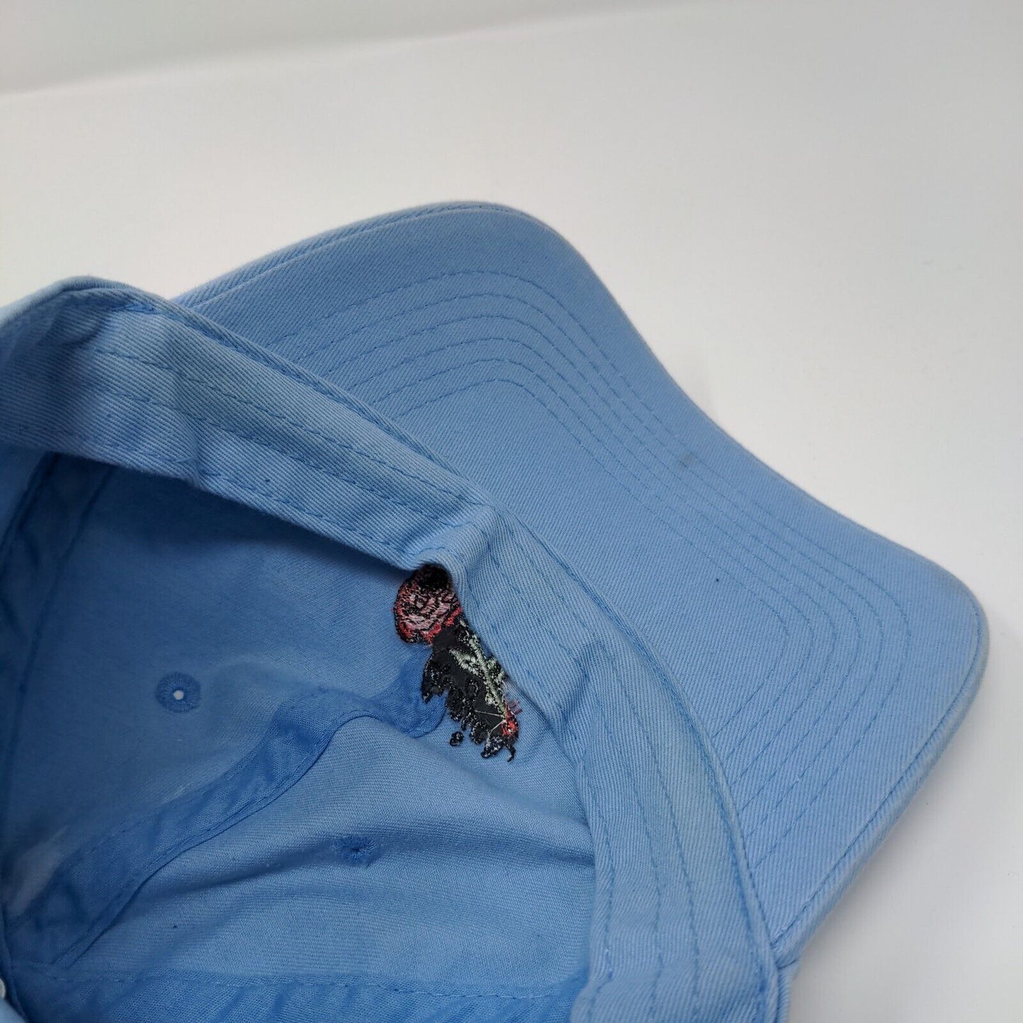 Augies Slideback Hat Blue OSFA Adjustable Embroidered Floral 6 Panel Cotton