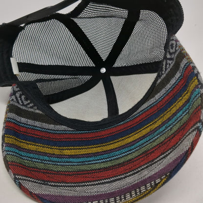 Trucker Hat Black Multi One Size Mesh Back Snapback Striped Woven Pattern Hat