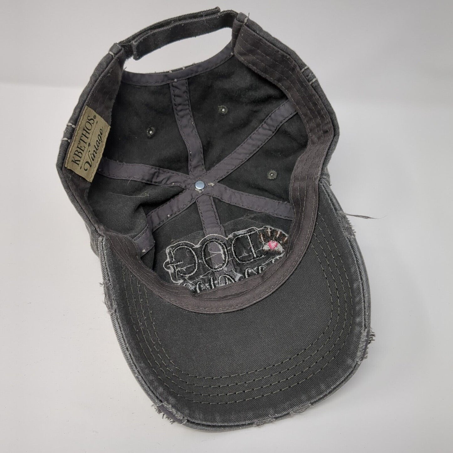 Dog Mom Strapback Hat Gray OS Adjustable Embroidered Distressed KB ETHOS Vintage