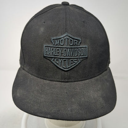 New Era Baseball Cap Black 7 1/2 Fitted Harley-Davidson Logo Embroidered Hat