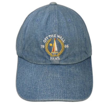 Vans Baseball Cap Blue One Size Denim Off The Wall Sailboat Logo Slideback Hat