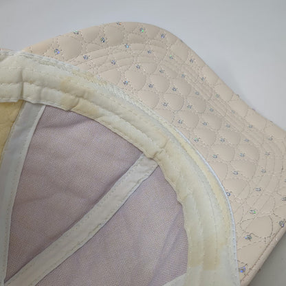 Claire's Snapback Hat Beige One Size Quilted Heart Iridescent Rhinestones Cap