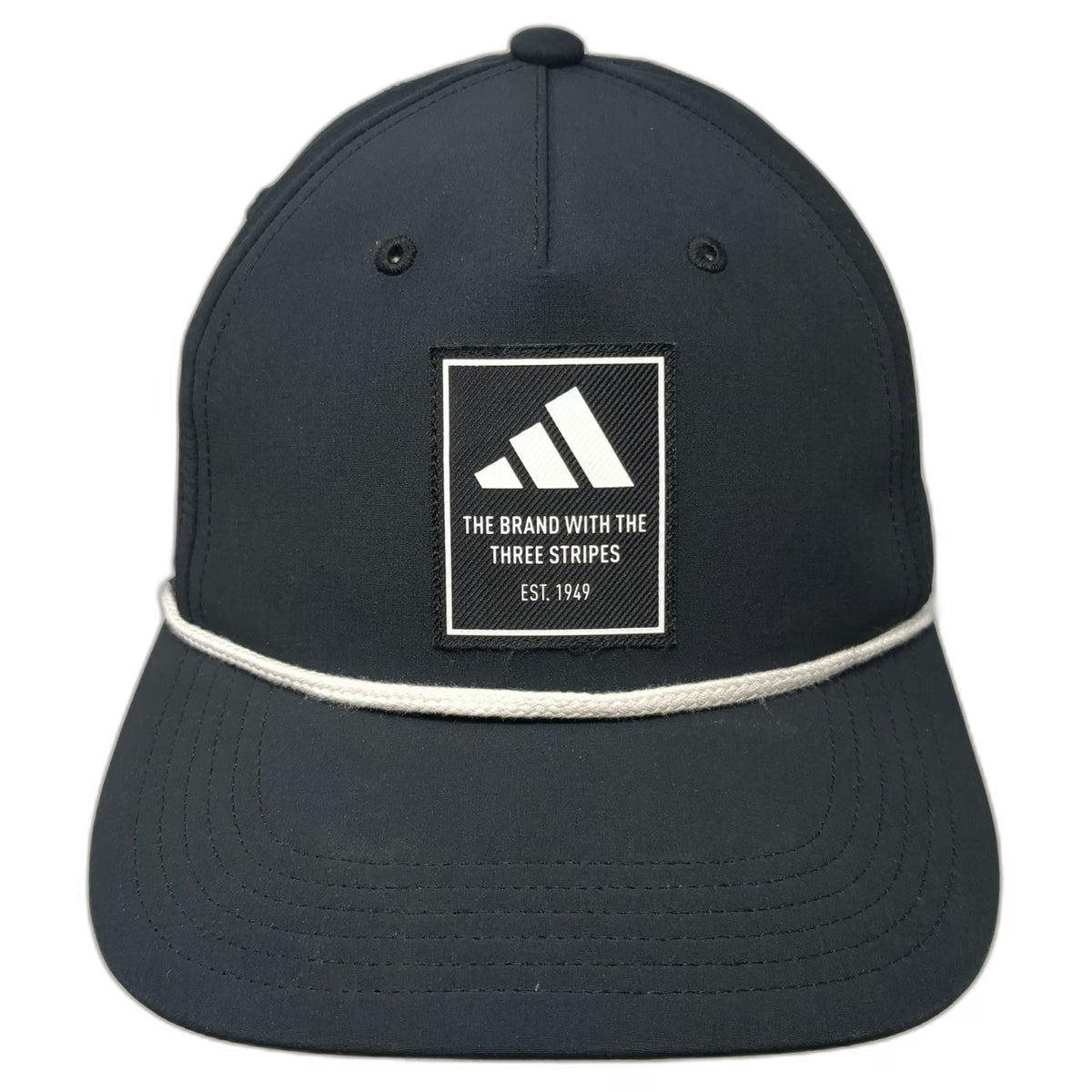Adidas 5 Panel Black Hat One Size Square Patch Rope Recycled AEROREADY Snapback