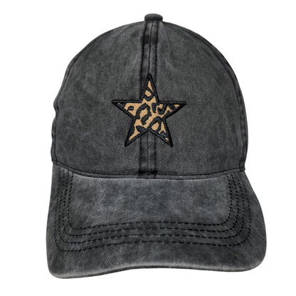 Animal Print Star Patch Slideback Hat Gray OSFM Leopard David And Young Cotton