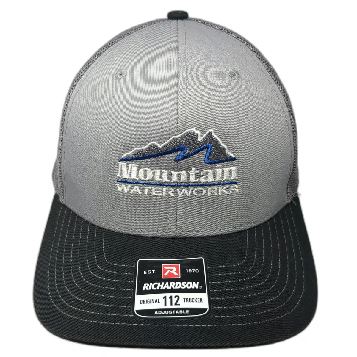Richardson Trucker Hat Gray One Size Mountain Waterworks Mesh Snapback Logo