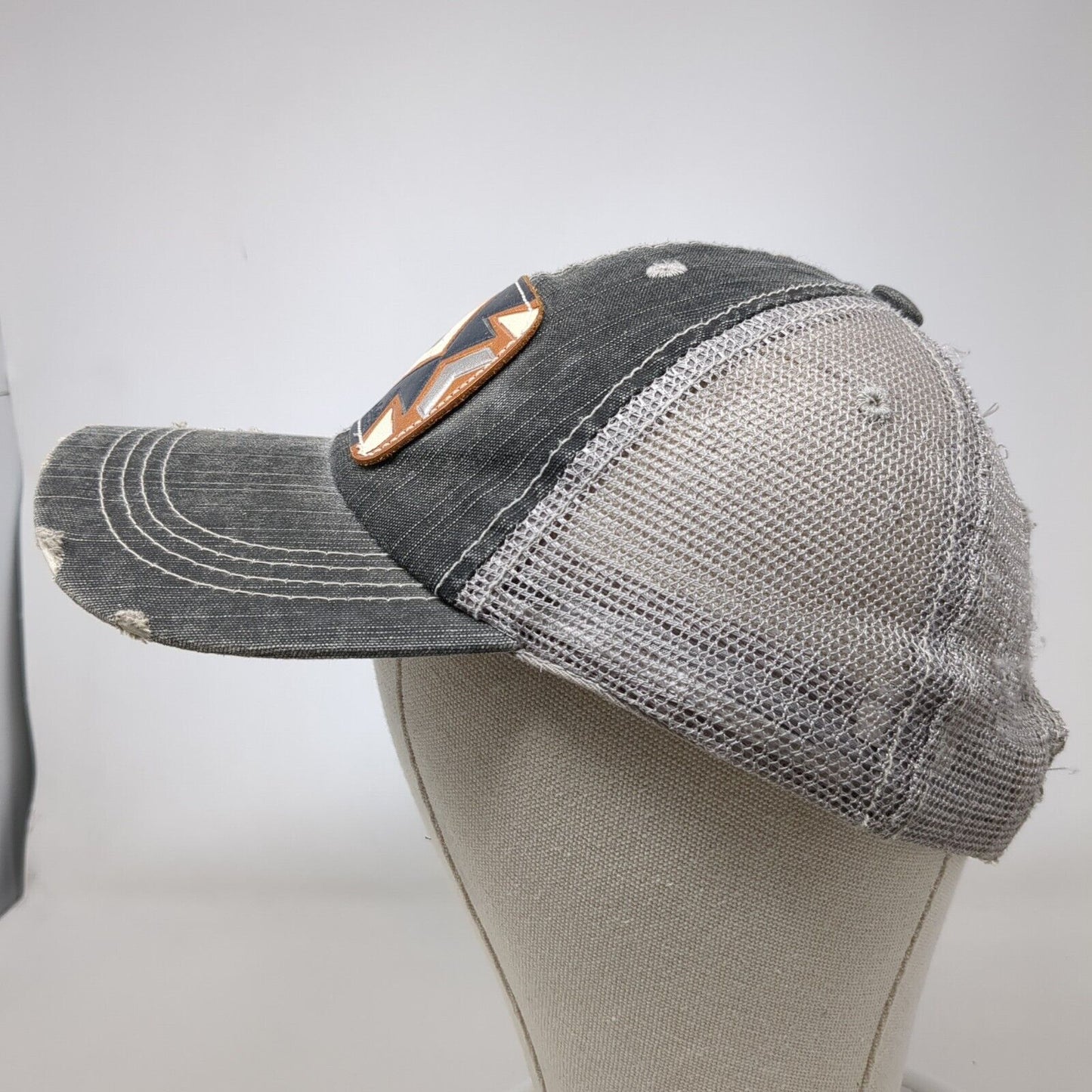 McIntire Saddlery Strapback Trucker Hat Gray OS Adjustable Distressed Mesh Back