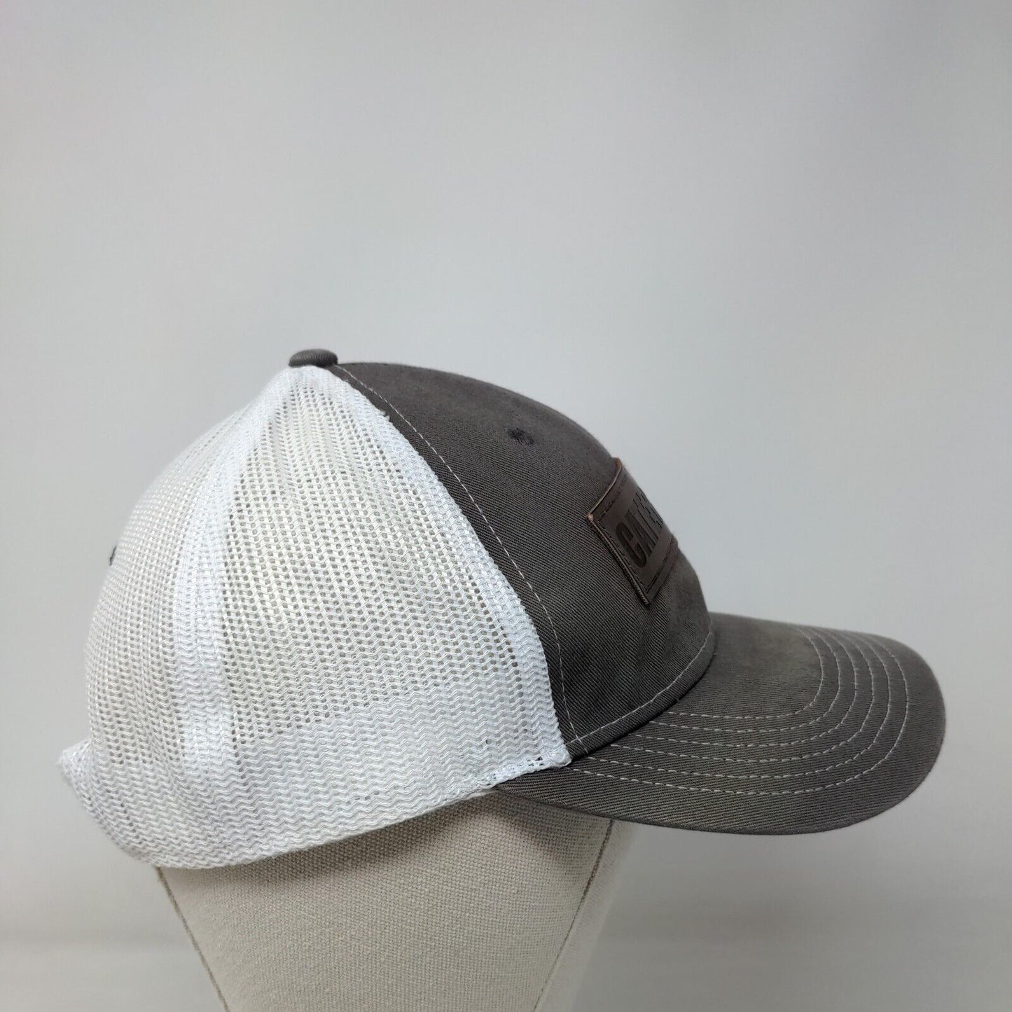 Caterpillar Snapback Mesh Back Trucker Hat One Size Gray Leather Patch