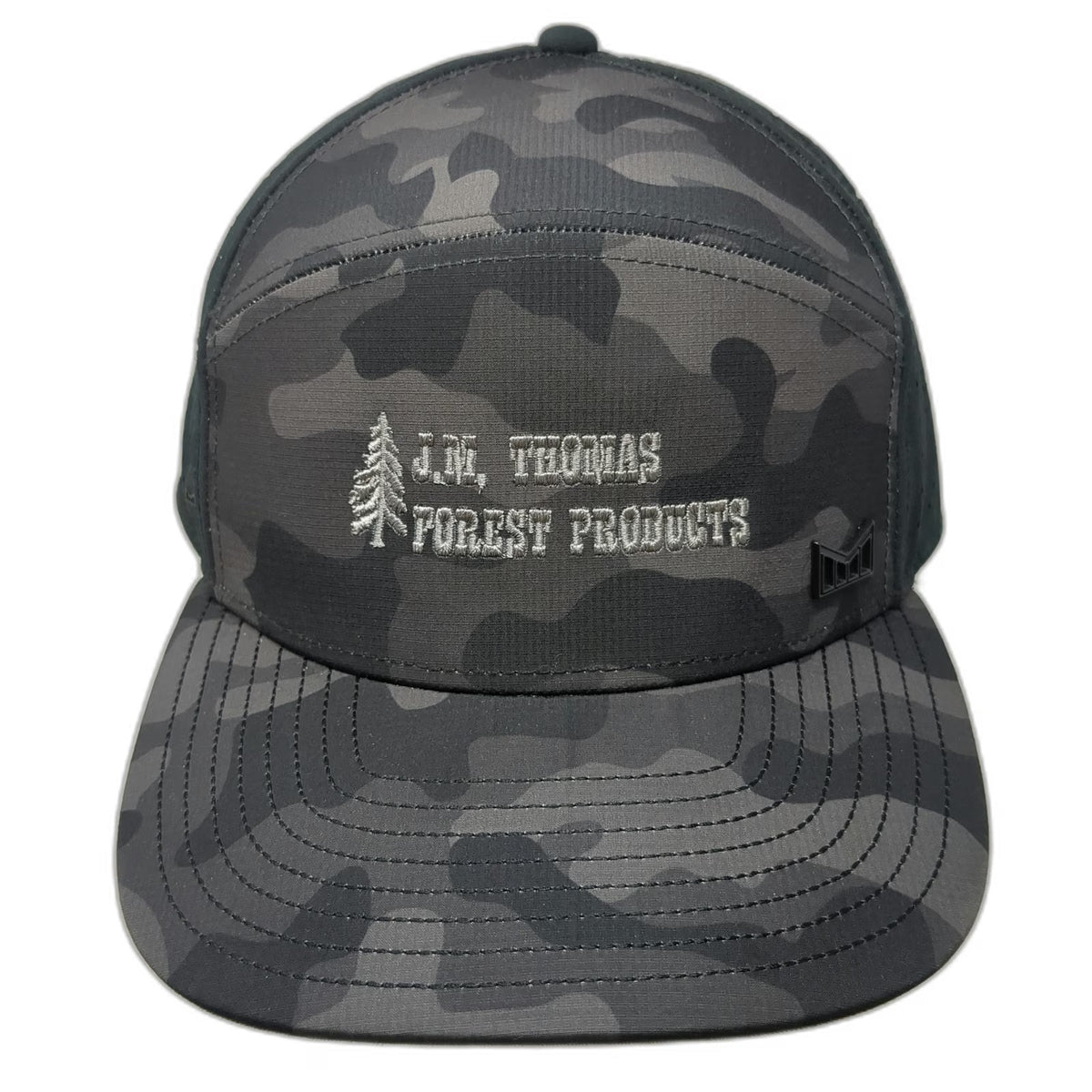 Melin Trucker Hat Black Camo 58cm JM Thomas Forest Products Pine Tree Logo
