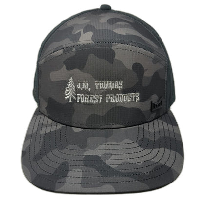 Melin Trucker Hat Black Camo 58cm JM Thomas Forest Products Pine Tree Logo