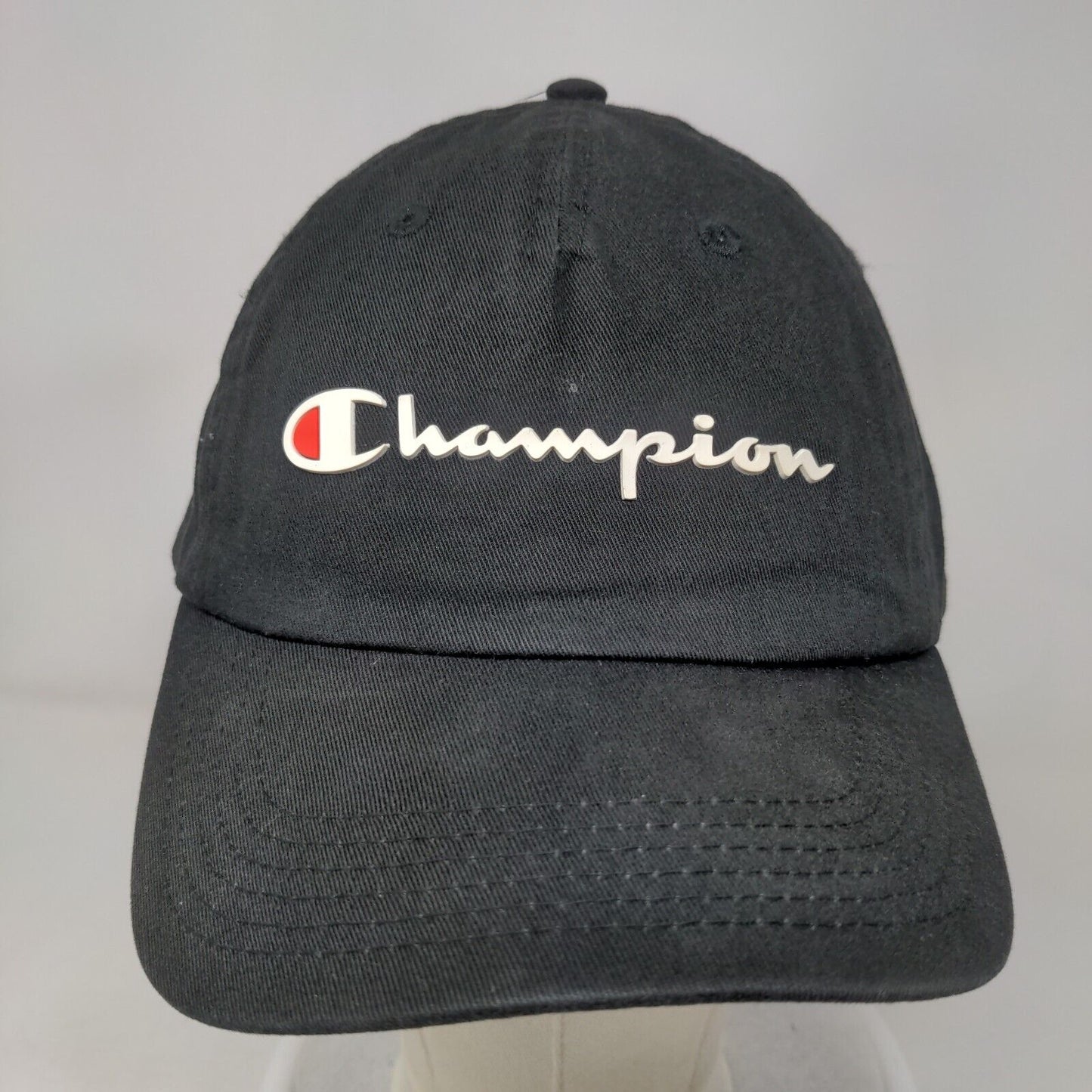 Champion Slideback Hat Black OSFA Adjustable Embroidered 6 Panel Cotton