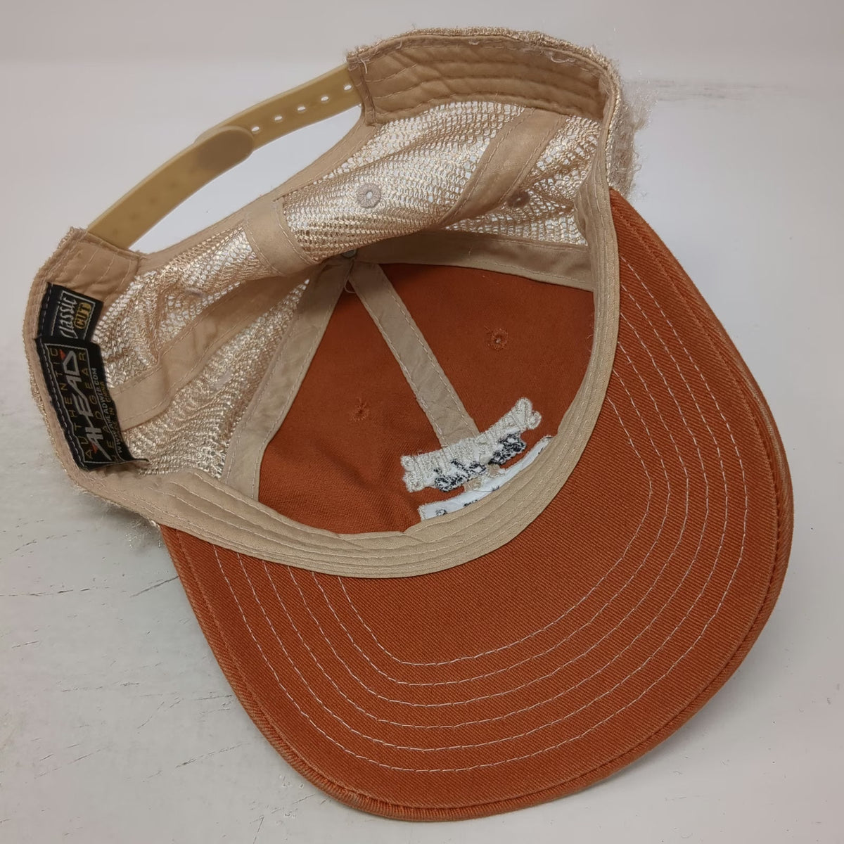 Ahead Trucker Hat Orange Beige One Size Spurwing Idaho Embroidered Snapback