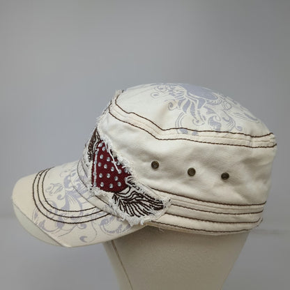 Samana Army Cap White One Size Floral Heart Wing Patch Rhinestone Distressed Hat