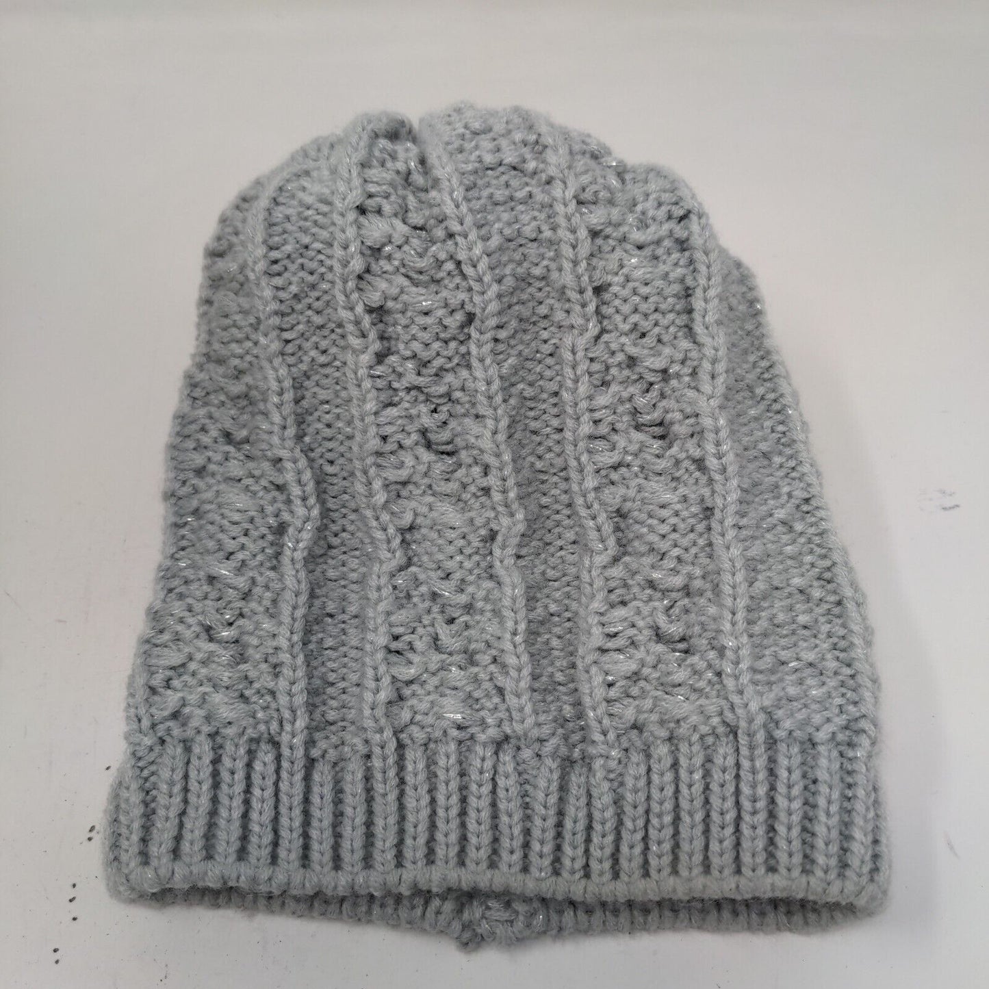 Tony & Me Girl's Knit Beanie Ski Cap Hat Gray Size 4-14 Pom Pom Cable Knit