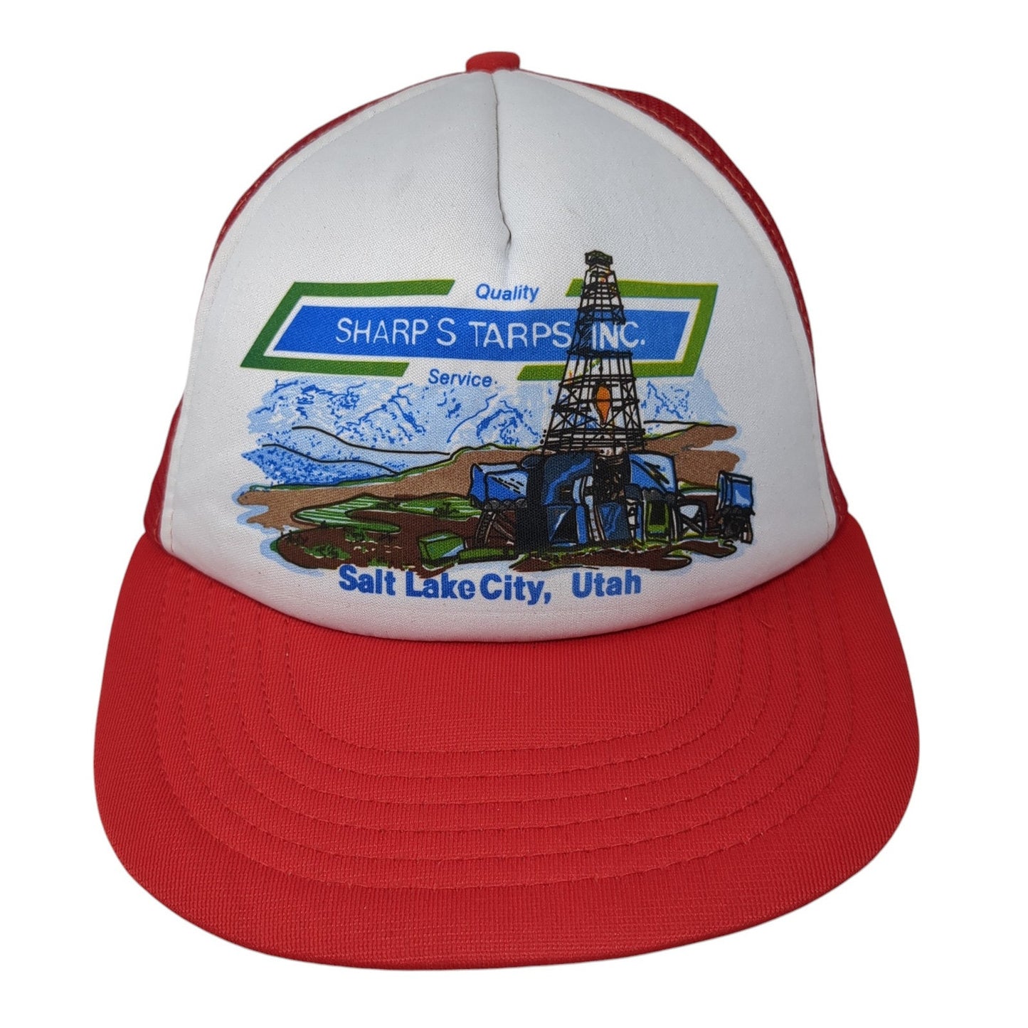 Sharp's Tarps Inc. Salt Lake City Utah Trucker Hat Red OS Mesh Back Champion