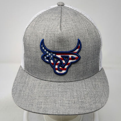 Lost Calf Trucker Hat Gray One Size Steer Bull American Flag Underbrim Snapback