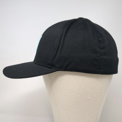 Hurley Baseball Cap Black XL Fitted Flexfit Embroidered Blue Logo Athletic Hat
