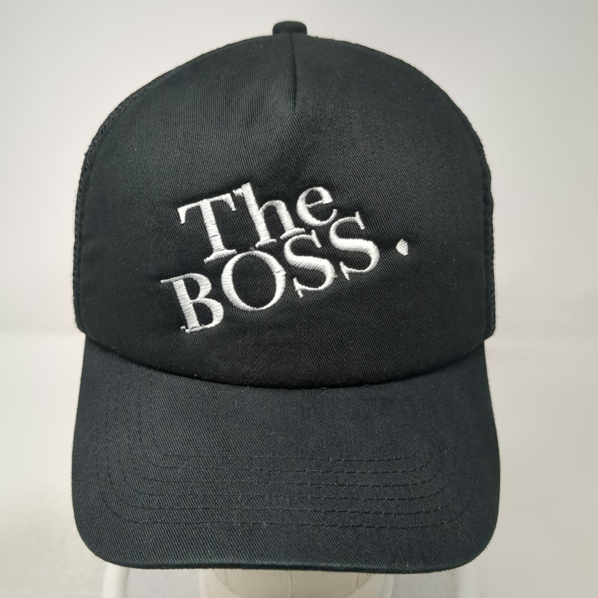 BIG Trucker Hat Black One Size The Boss Embroidery Mesh Back Snapback Adjustable