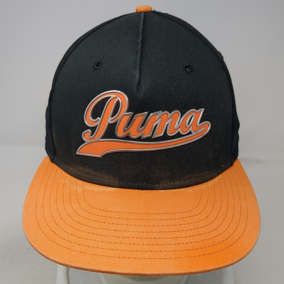 Puma Trucker Hat Black Orange One Size Snapback Flat Brim Mesh Performance