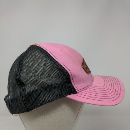Richardson Leather Patch Snapback Mesh Back Trucker Hat Pink One Size