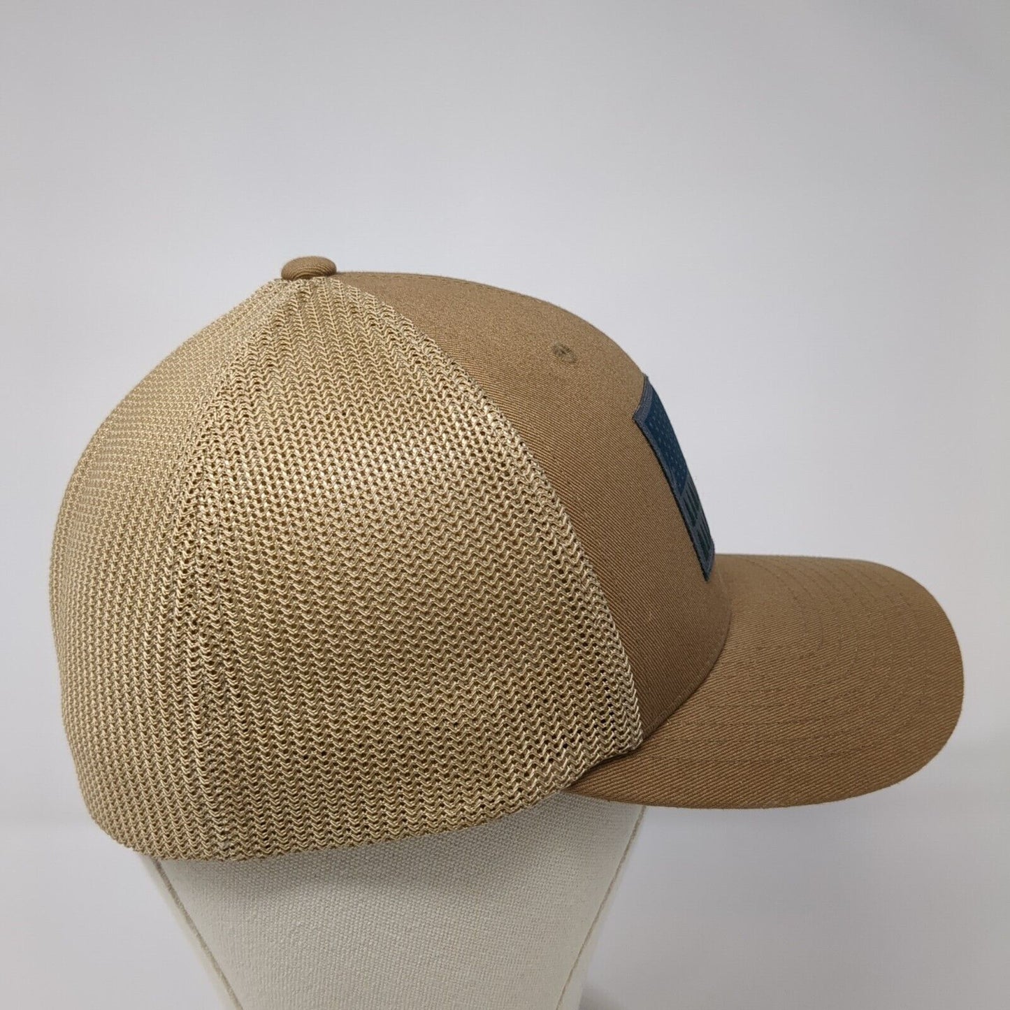 Columbia Tree Flag Fitted Trucker Hat Tan OS Embroidered Patriotic Mesh Flexfit