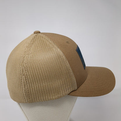 Columbia Tree Flag Fitted Trucker Hat Tan OS Embroidered Patriotic Mesh Flexfit