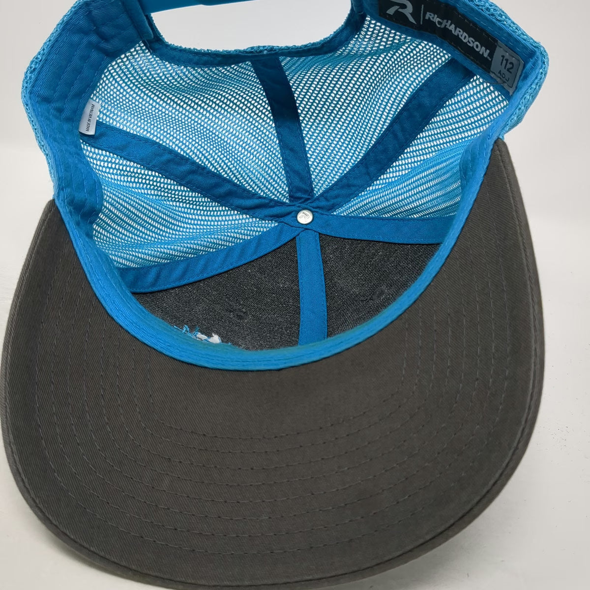 Richardson Trucker Hat Gray Blue Heliodon Lighting One Size Mesh Snapback Logo