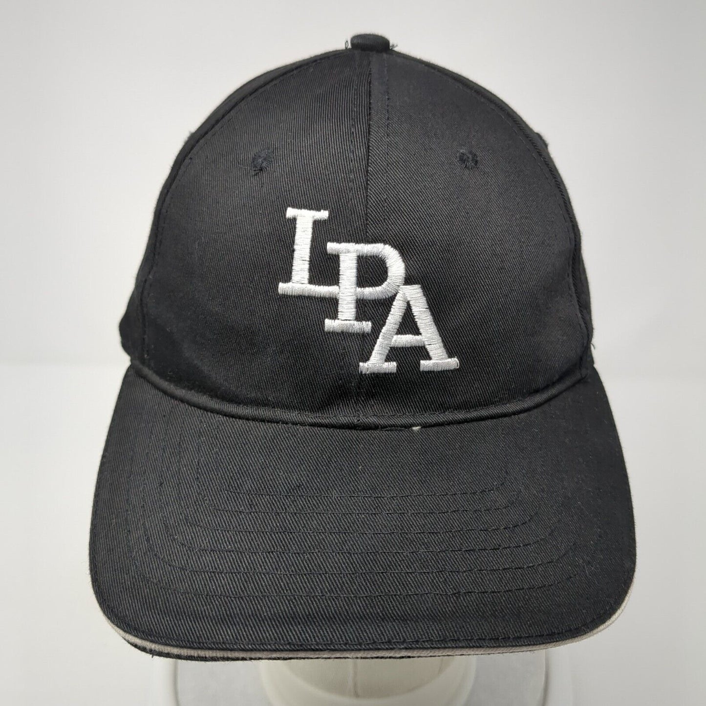 LPA Strapback Hat Black One Size Adjustable Embroidered Vented Holes 6 Panel