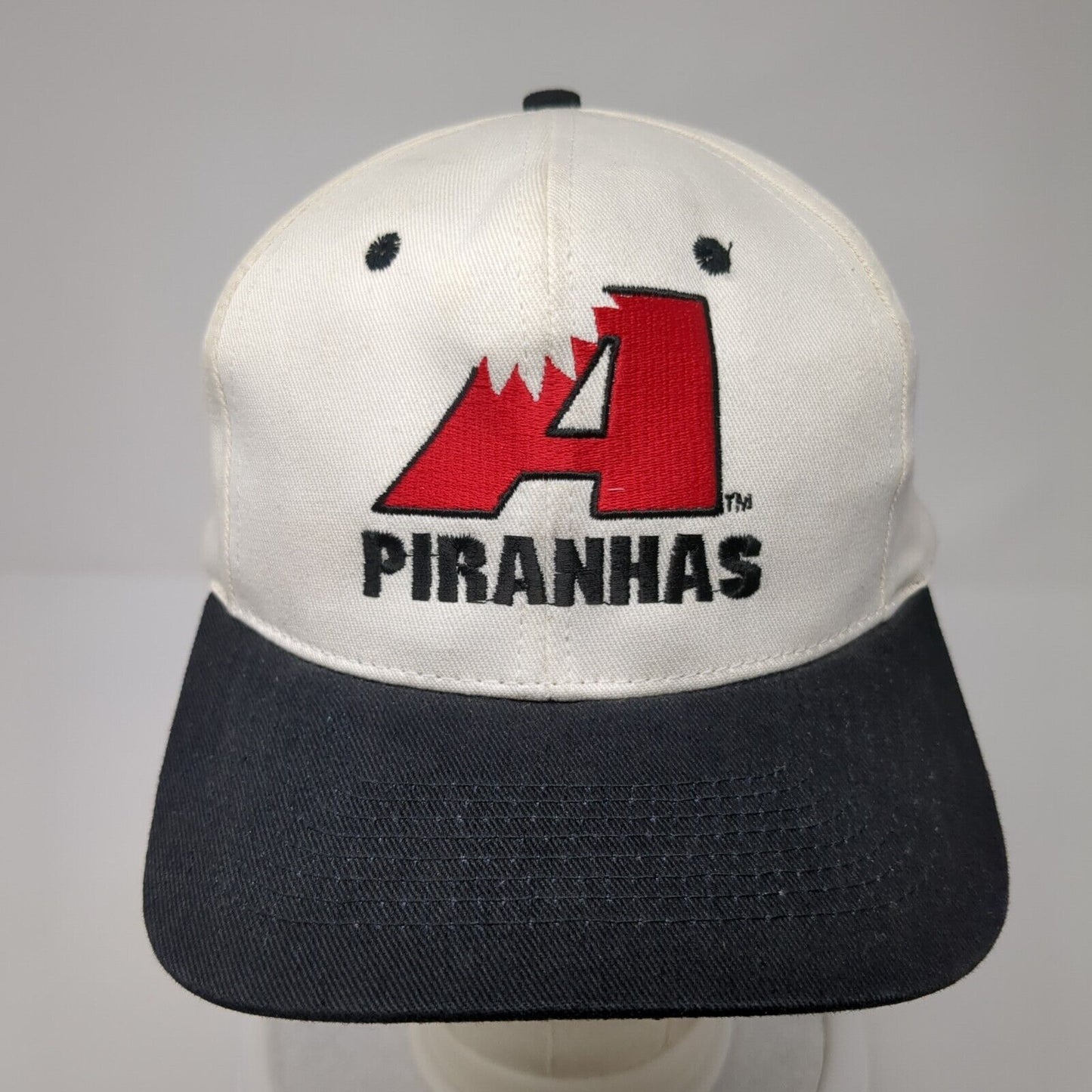 A Piranhas Snapback Hat White One Size Adjustable Colorblock 6 Panel