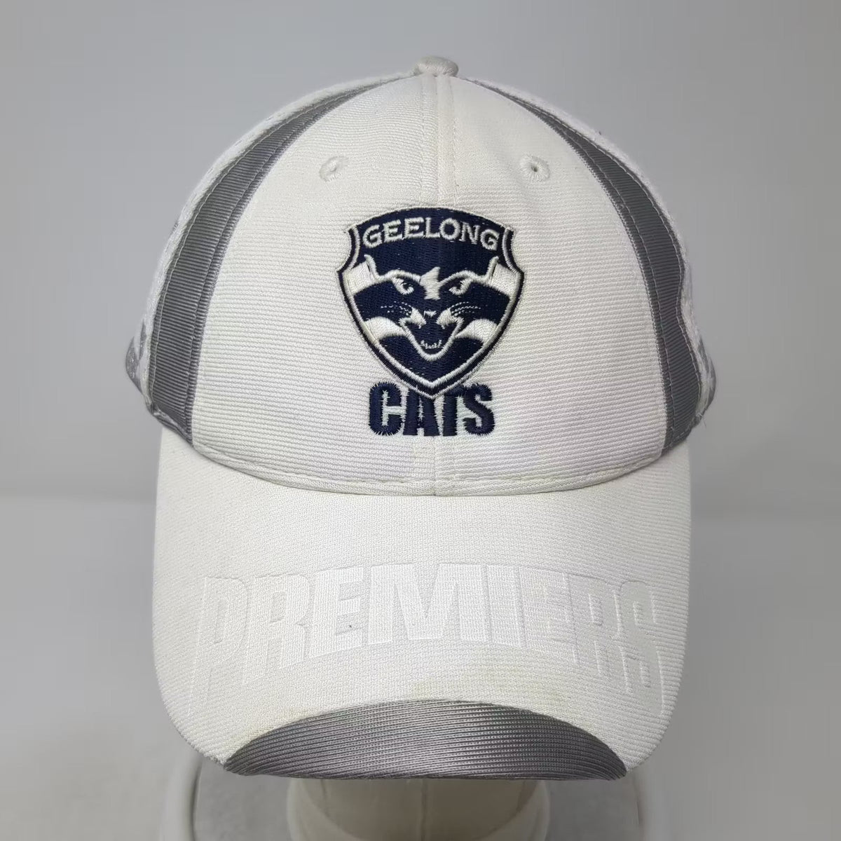 Geelong Cats AFL 2009 Premiers White Gray Strapback Hat OS Cap Embroidered