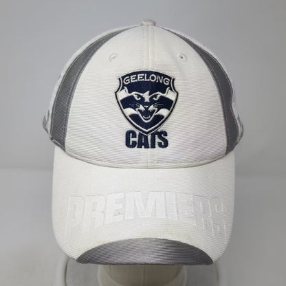 Geelong Cats AFL 2009 Premiers White Gray Strapback Hat OS Cap Embroidered