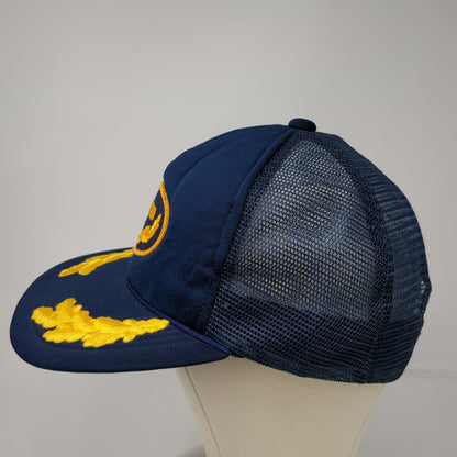 Signature Captain Yellow Scrambled Eggs Mesh Snapback Blue Trucker Hat Vintage