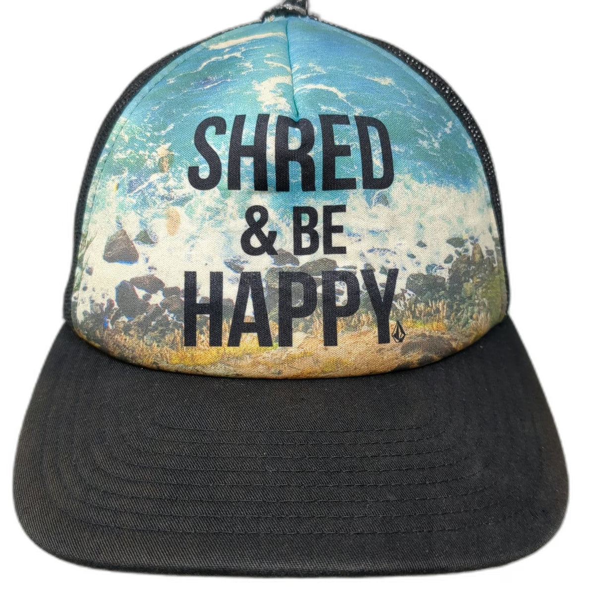 Volcom Trucker Hat Blue Black One Size Shred Be Happy Mesh Back Beach Snapback